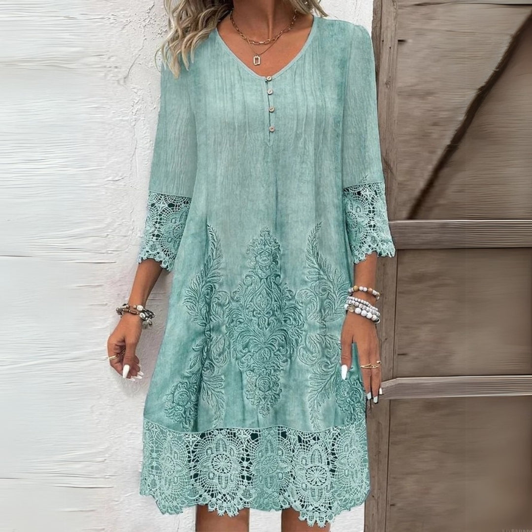 Zina | Damen Kleid V-Ausschnitt Besticktes Midikleid
