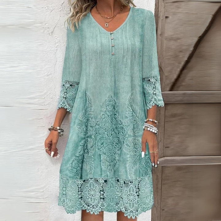 Zina | Damen Kleid V-Ausschnitt Besticktes Midikleid