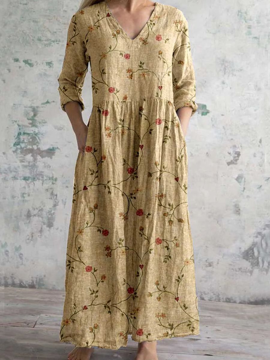 Arianna | Damen Kleid Florales V-Ausschnitt Maxikleid