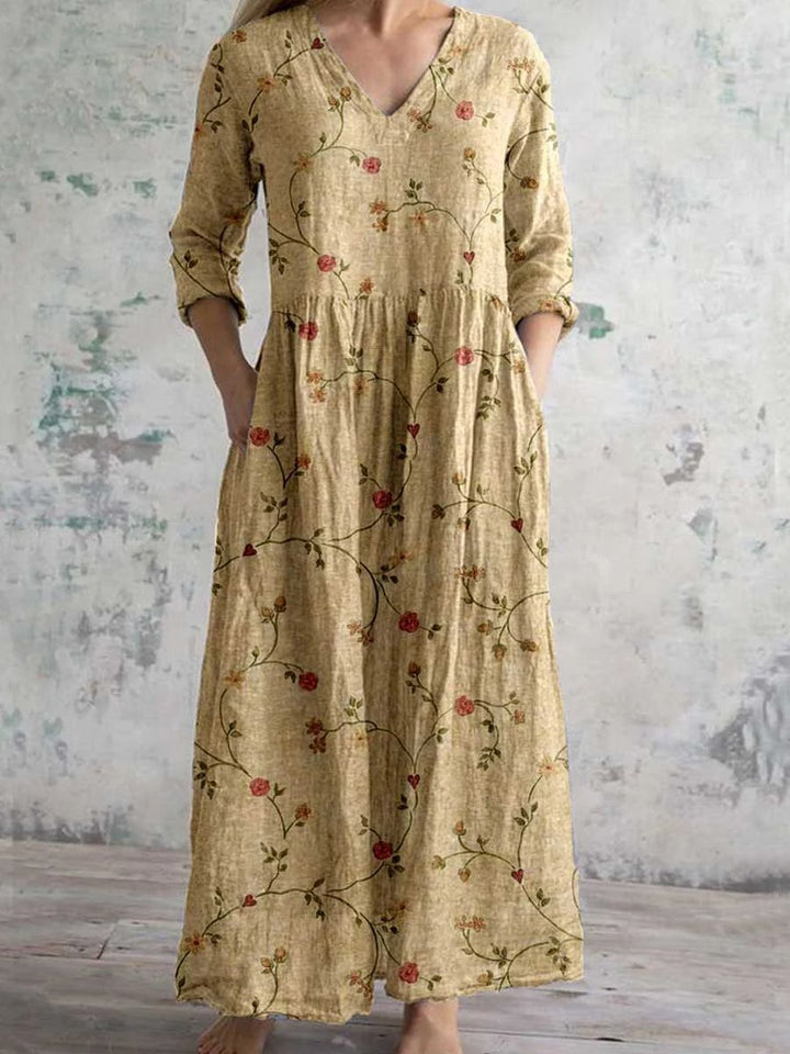 Arianna | Damen Kleid Florales V-Ausschnitt Maxikleid