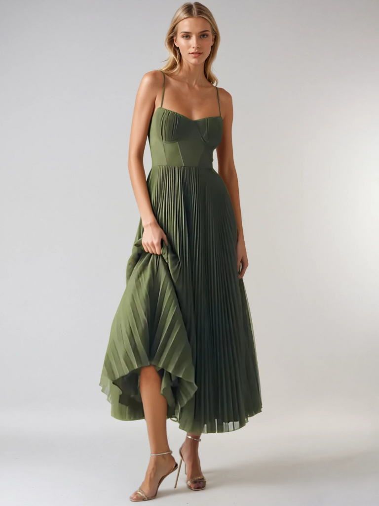 Xyla | Anmutige Plissees Midi Kleid