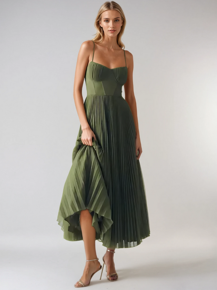 Xyla | Anmutige Plissees Midi Kleid
