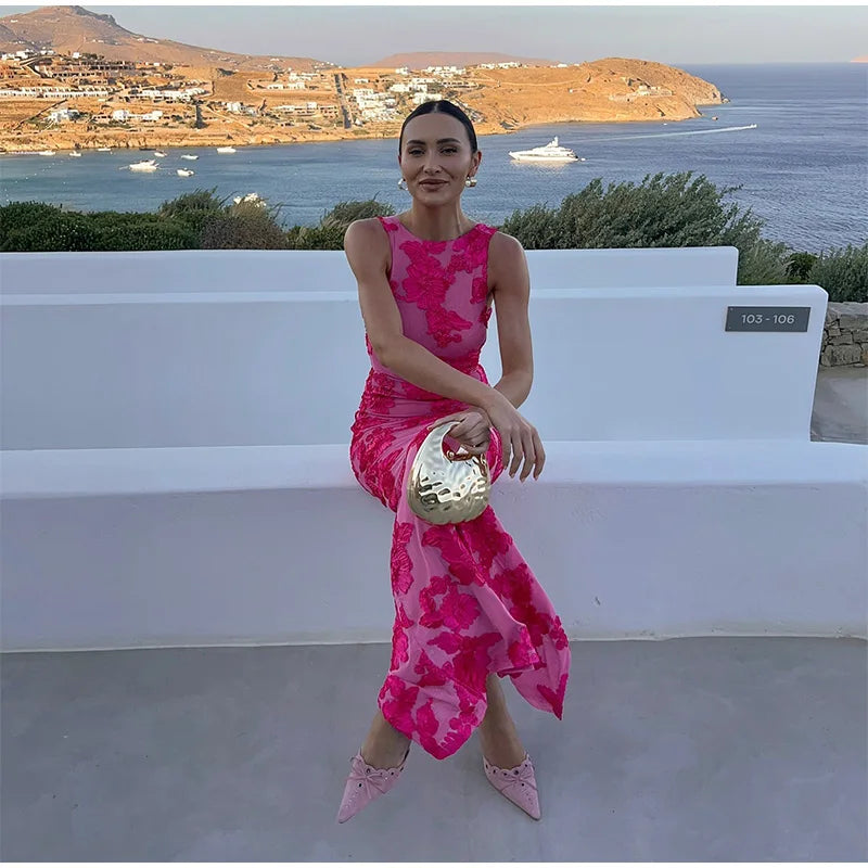 Dione | Damen Kleid Florales Ärmelloses Maxikleid