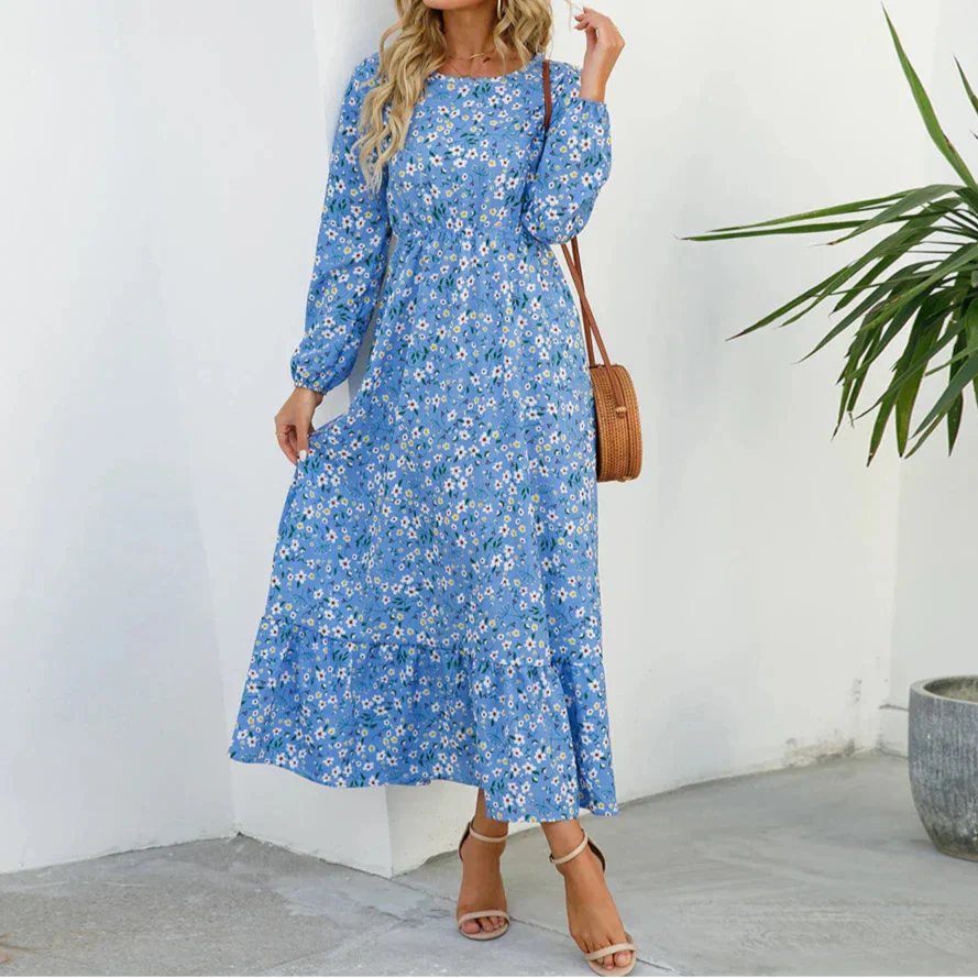 Hestia | Damen Kleid Florales Maxikleid Langarm