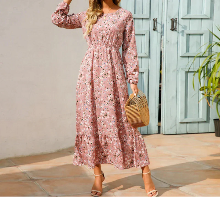 Hestia | Damen Kleid Florales Maxikleid Langarm