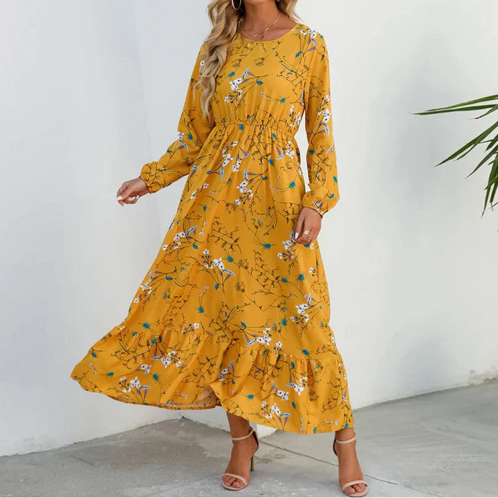 Hestia | Damen Kleid Florales Maxikleid Langarm