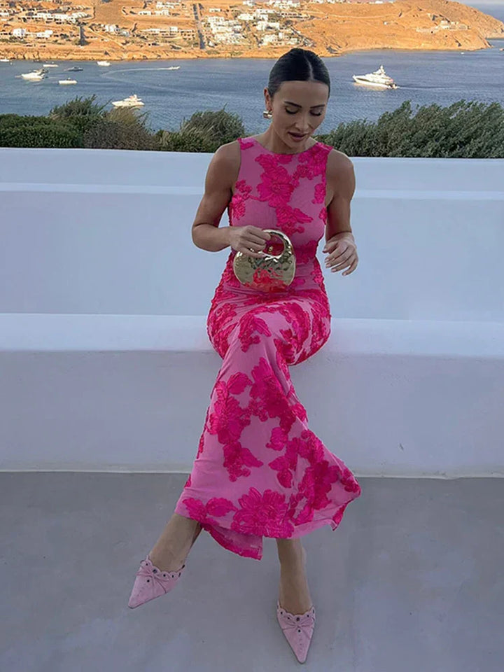 Dione | Damen Kleid Florales Ärmelloses Maxikleid