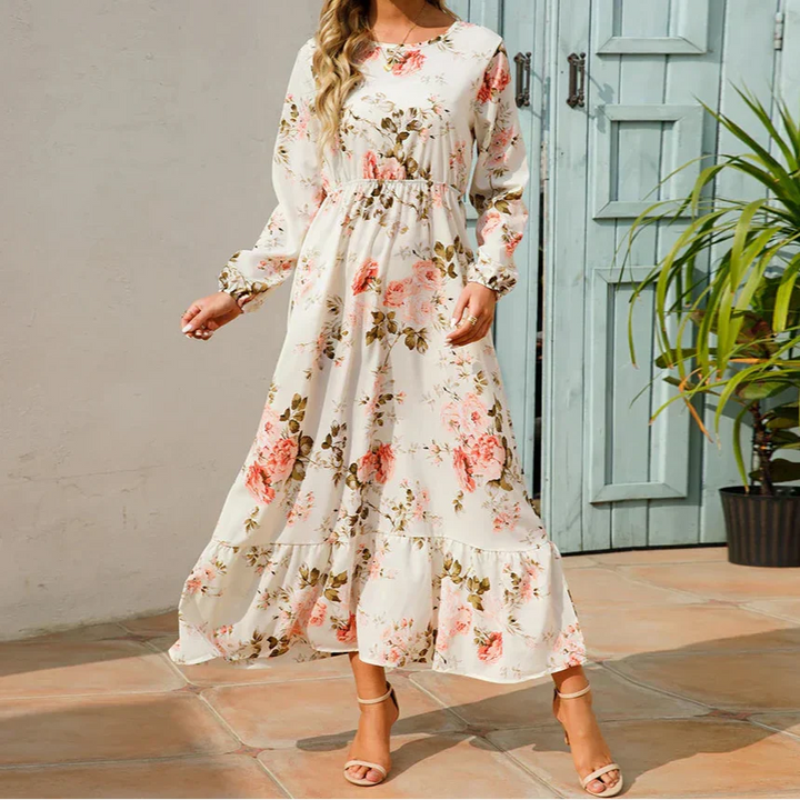 Hestia | Damen Kleid Florales Maxikleid Langarm