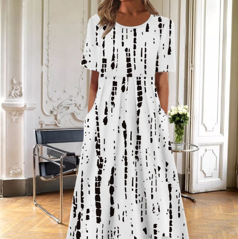 Melody | Damen Kleid Florales Midi Kurzarm