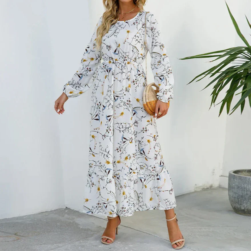 Hestia | Damen Kleid Florales Maxikleid Langarm