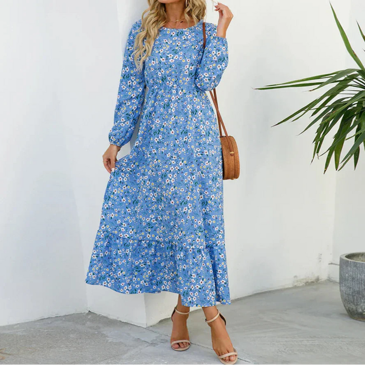 Hestia | Damen Kleid Florales Maxikleid Langarm