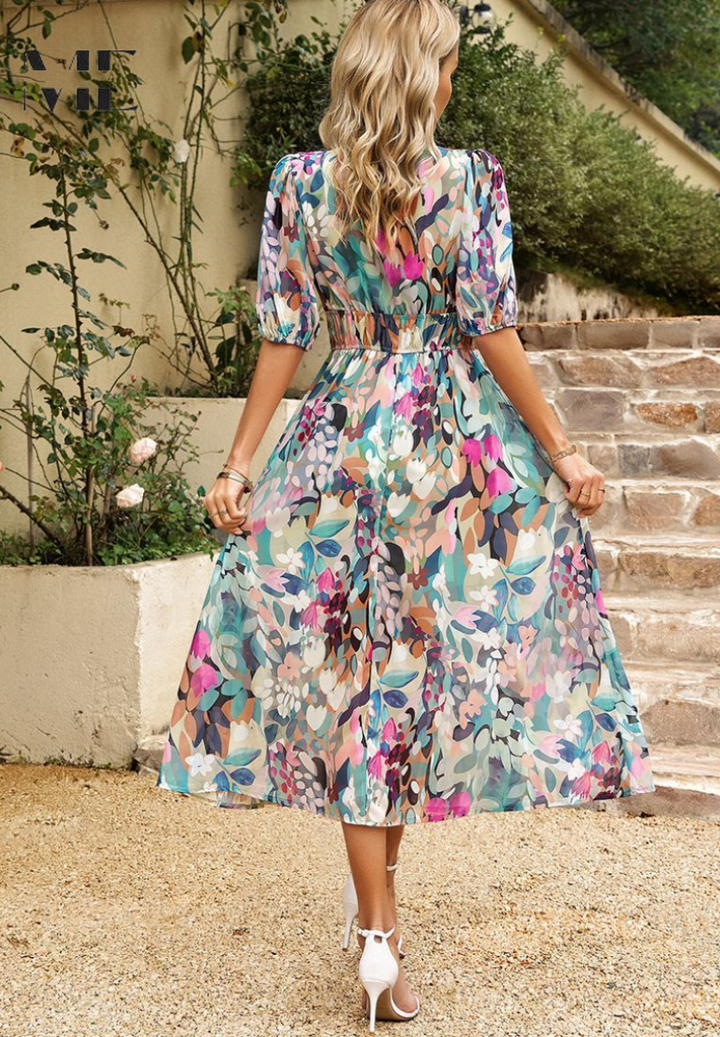 Basilia | Damen Kleid Floraler Print Midi