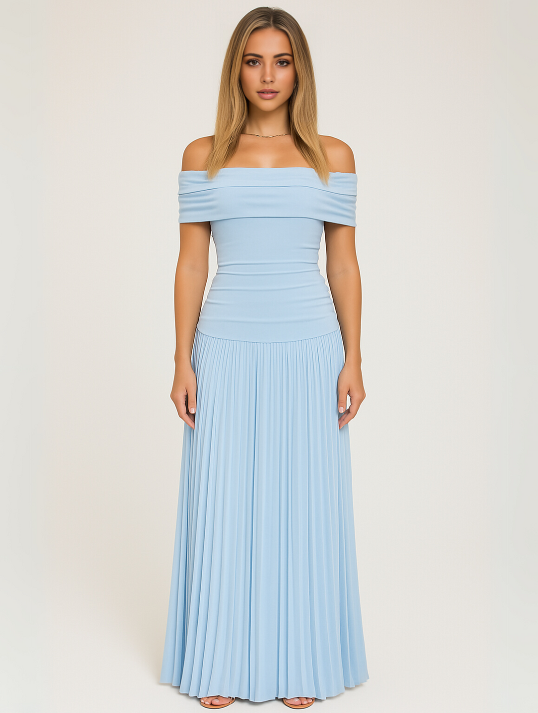 Agnes | Damen Hochzeitsgast Plissiertes Maxikleid
