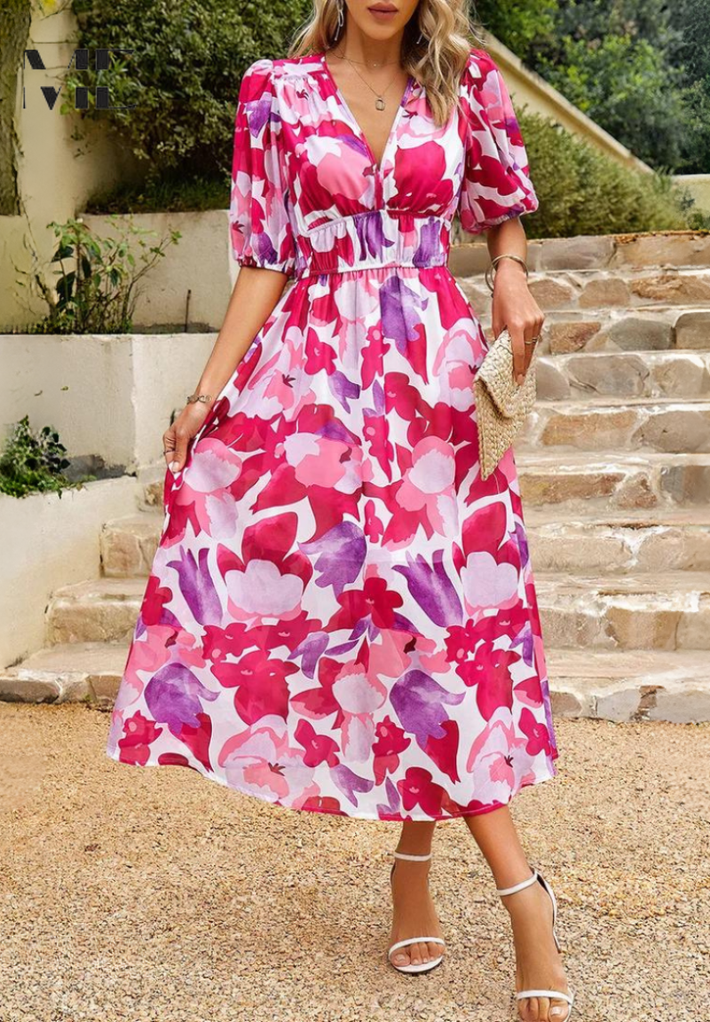 Basilia | Damen Kleid Floraler Print Midi