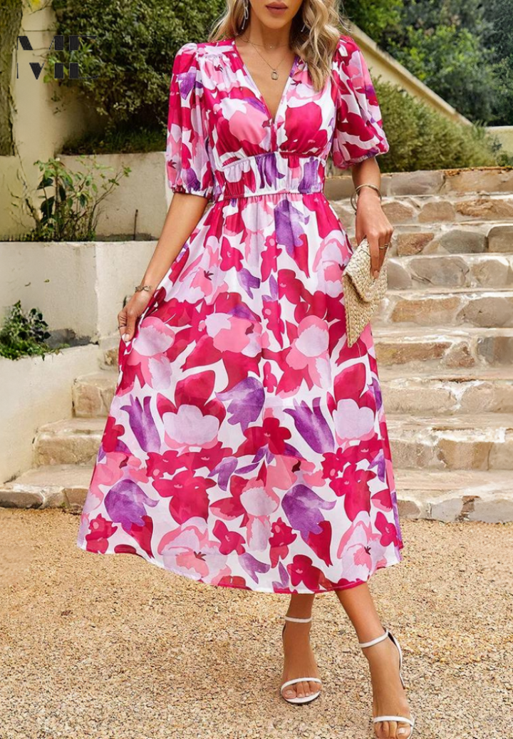 Basilia | Damen Kleid Floraler Print Midi