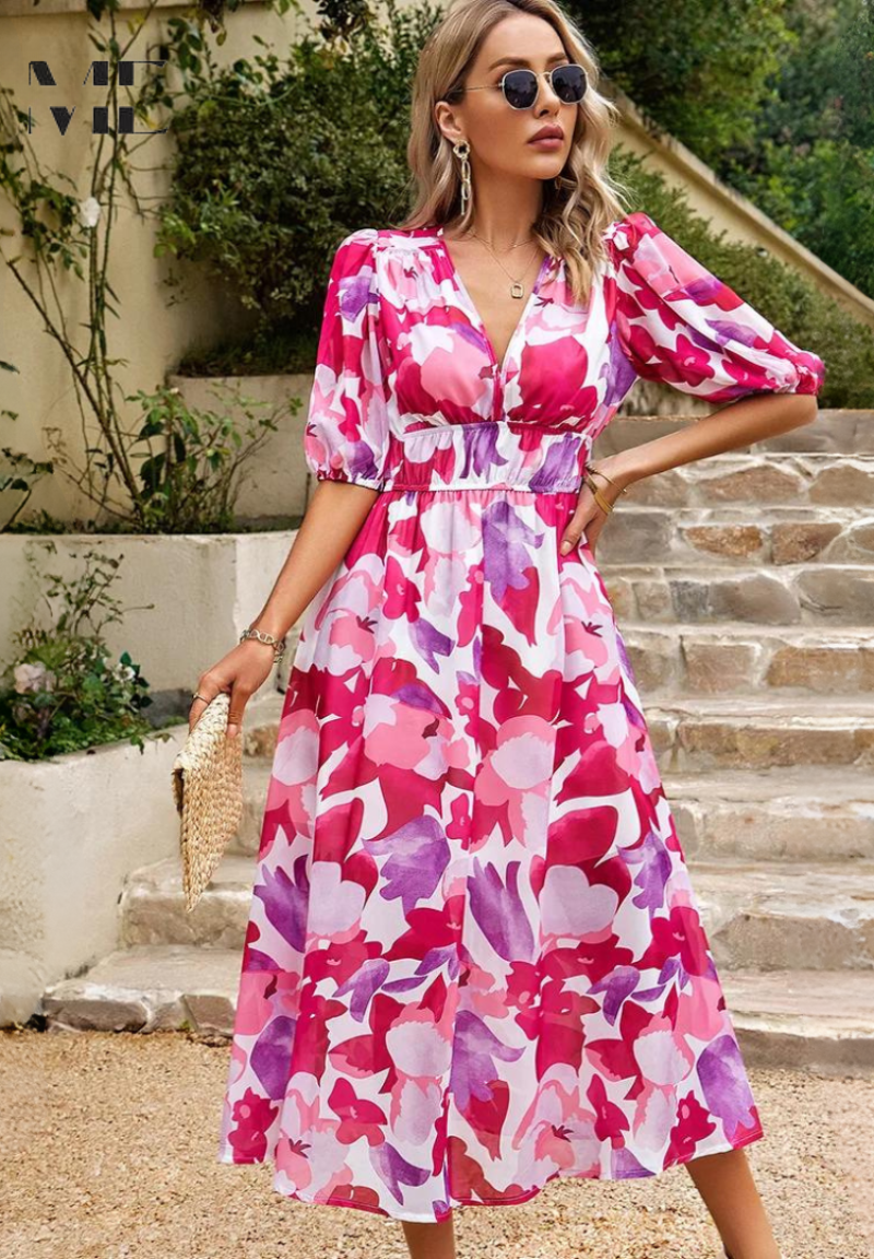 Basilia | Damen Kleid Floraler Print Midi
