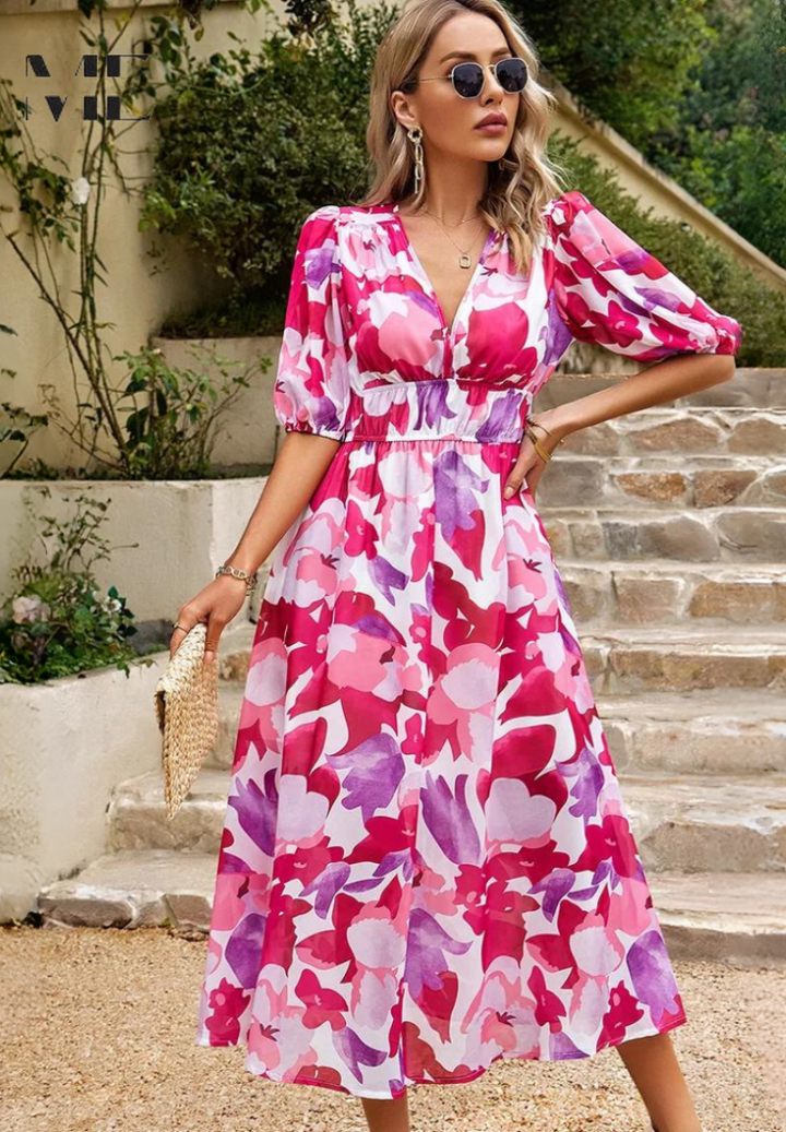 Basilia | Damen Kleid Floraler Print Midi