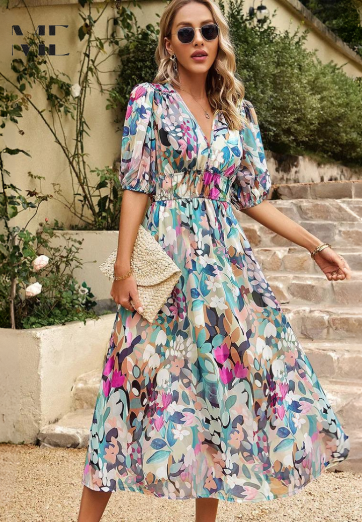 Basilia | Damen Kleid Floraler Print Midi