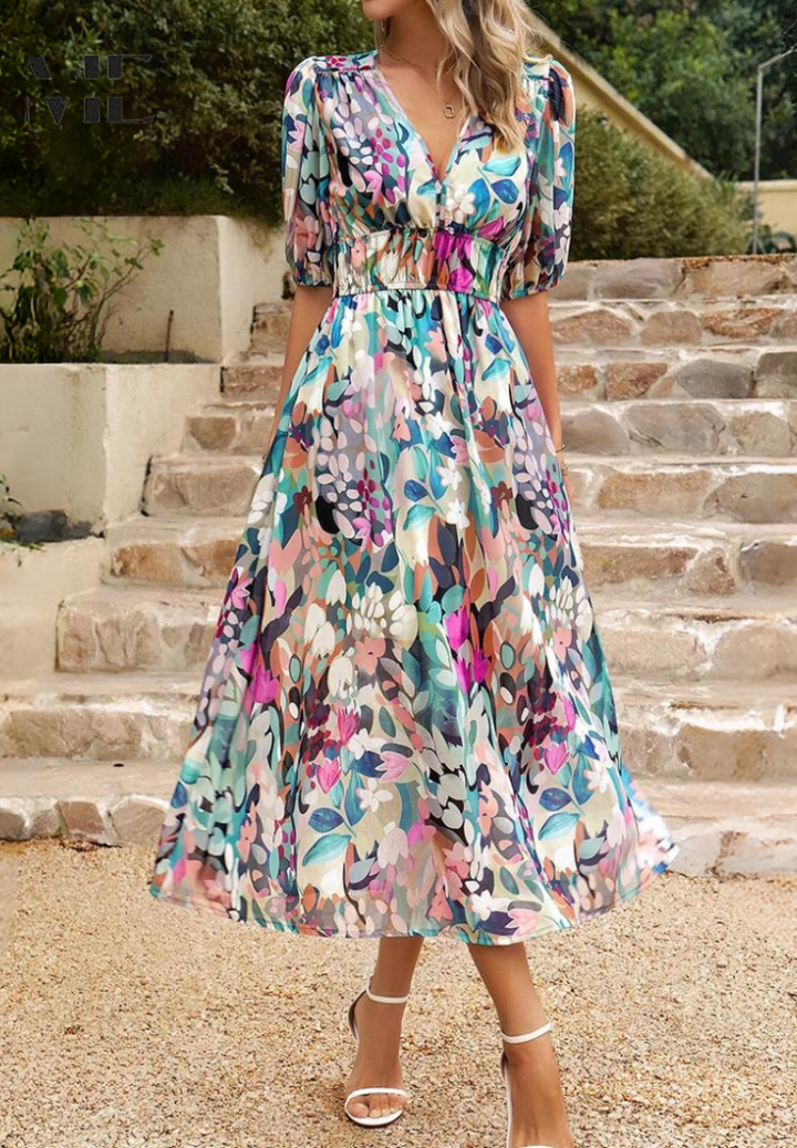Basilia | Damen Kleid Floraler Print Midi