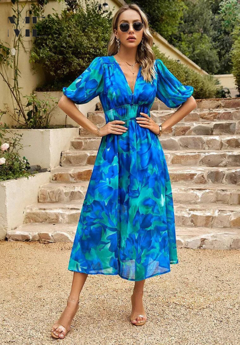 Basilia | Damen Kleid Floraler Print Midi