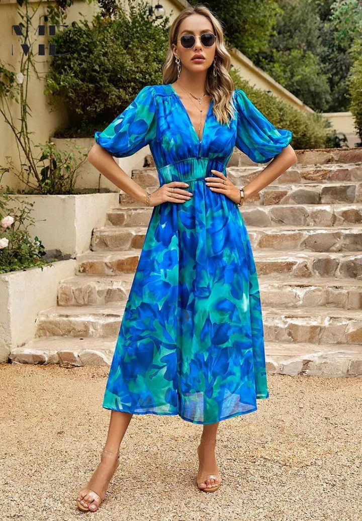 Basilia | Damen Kleid Floraler Print Midi
