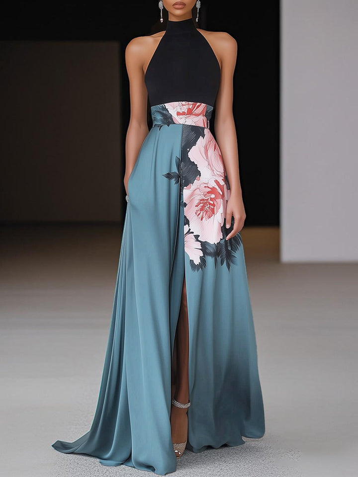 Basia | Damen Kleid Ärmelloses Florales Schlitz Maxikleid