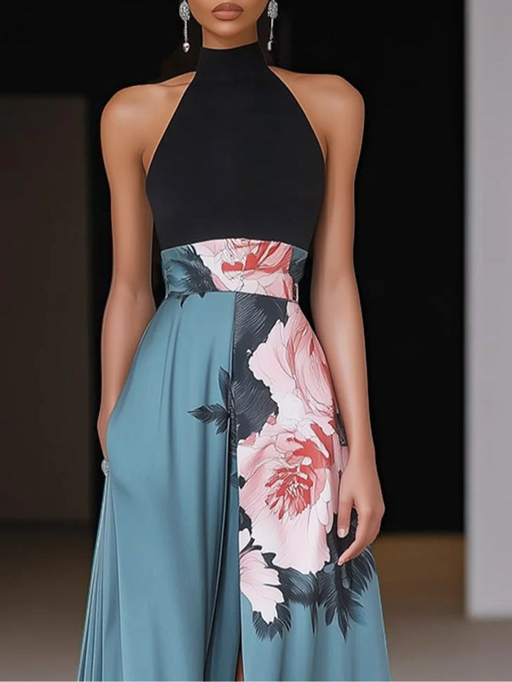 Basia | Damen Kleid Ärmelloses Florales Schlitz Maxikleid