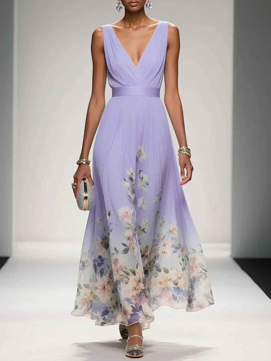 Dimitra | Damen Florales Print Hochzeitsgast Kleid