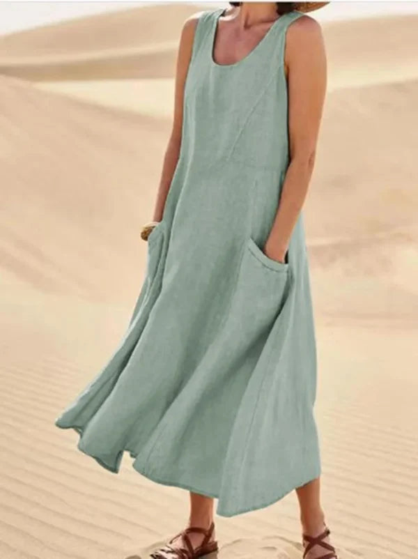 Anastasia | Damen Kleid Ärmelloses Taschen Midikleid