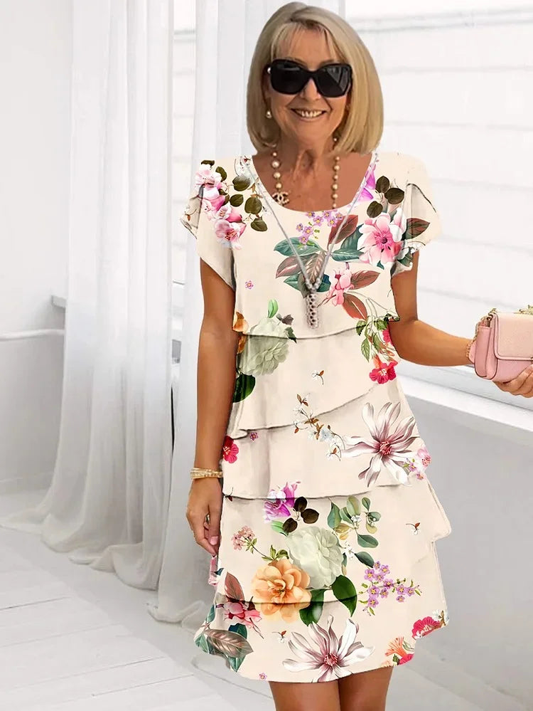 Helena | Damen Kleid Florales Gestuftes Minikleid