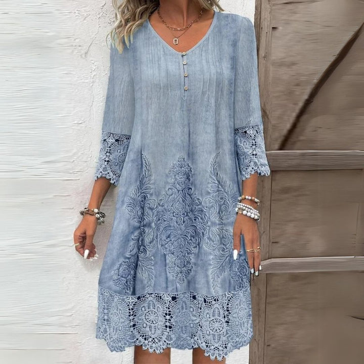 Zina | Damen Kleid V-Ausschnitt Besticktes Midikleid