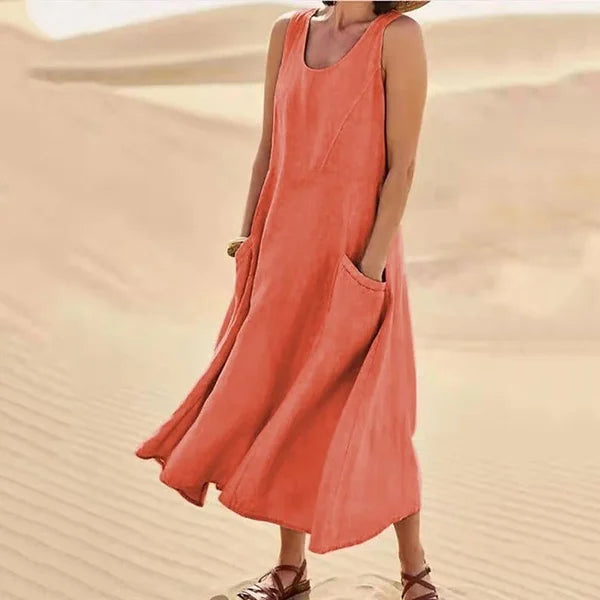 Anastasia | Damen Kleid Ärmelloses Taschen Midikleid