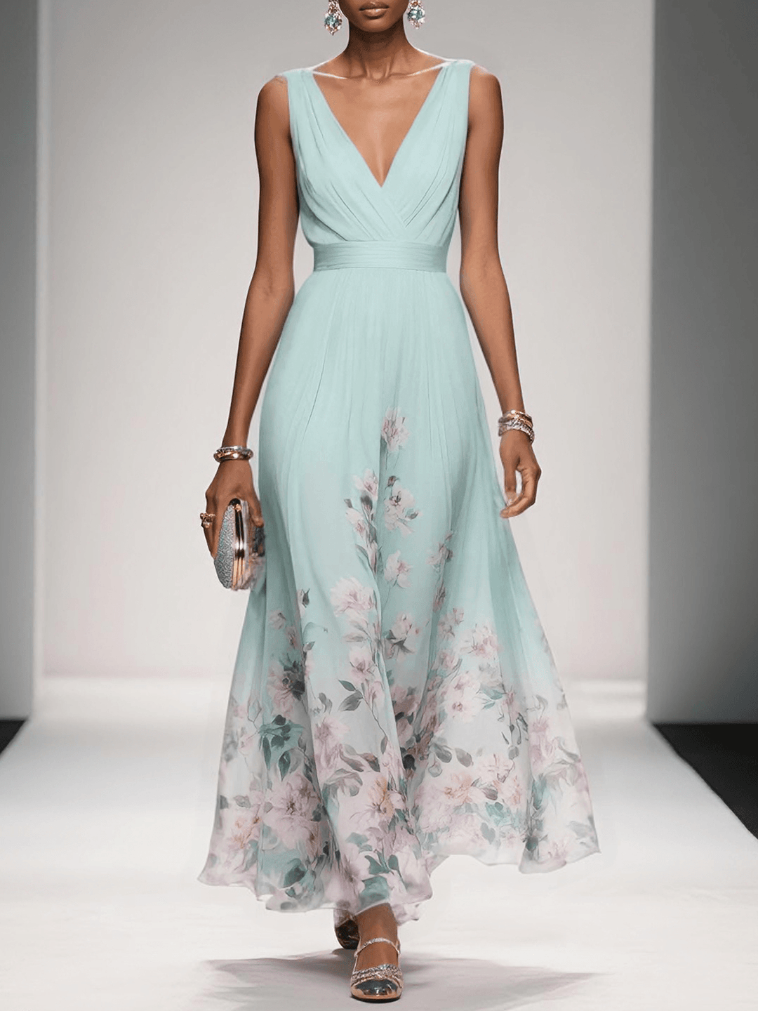 Dimitra | Damen Florales Print Hochzeitsgast Kleid