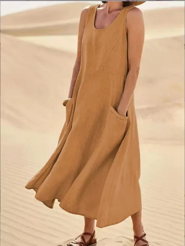 Anastasia | Damen Kleid Ärmelloses Taschen Midikleid