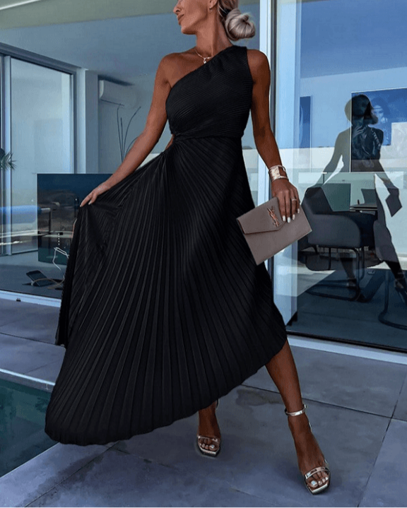 Aglaia | Damen Hochzeitsgast One-Shoulder Plissiertes Maxikleid