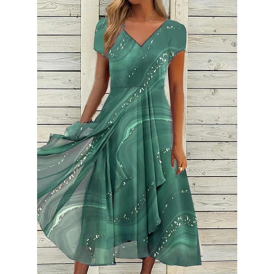 Selena | Damen Kleid Midi Weit Rock