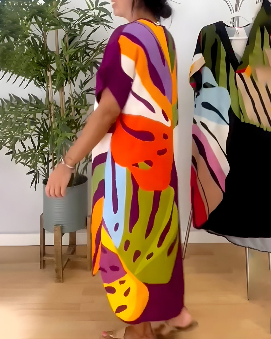 Harmony | Damen Sommerkleid Abstraktes Midi V-Ausschnitt Midi