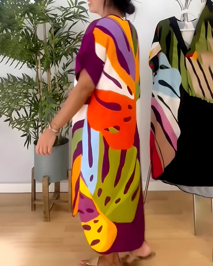 Harmony | Damen Sommerkleid Abstraktes Midi V-Ausschnitt Midi