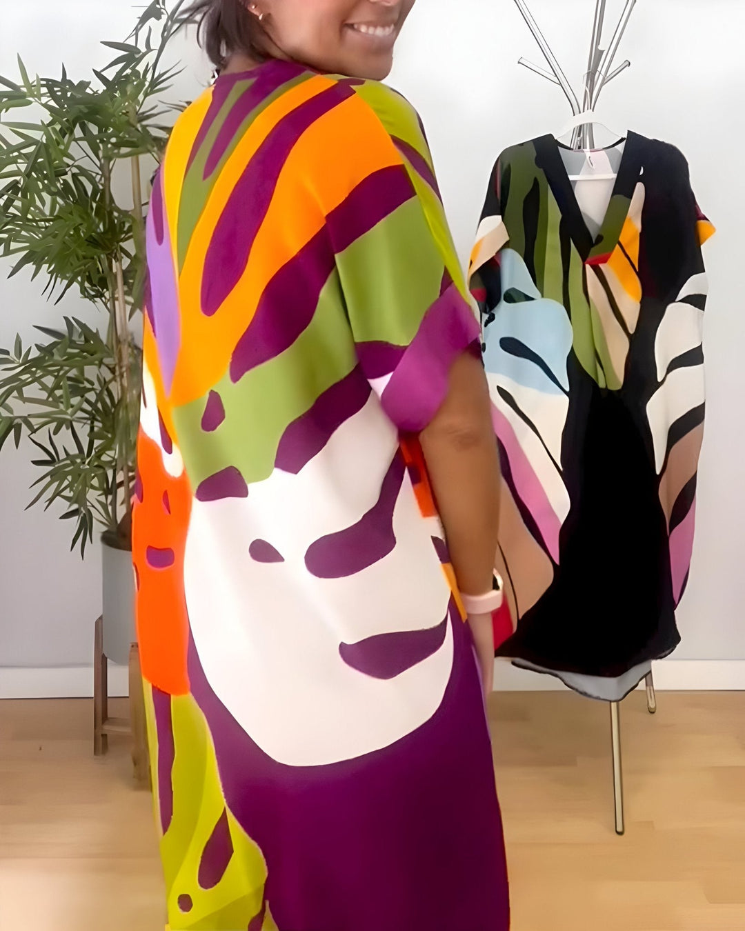 Harmony | Damen Sommerkleid Abstraktes Midi V-Ausschnitt Midi