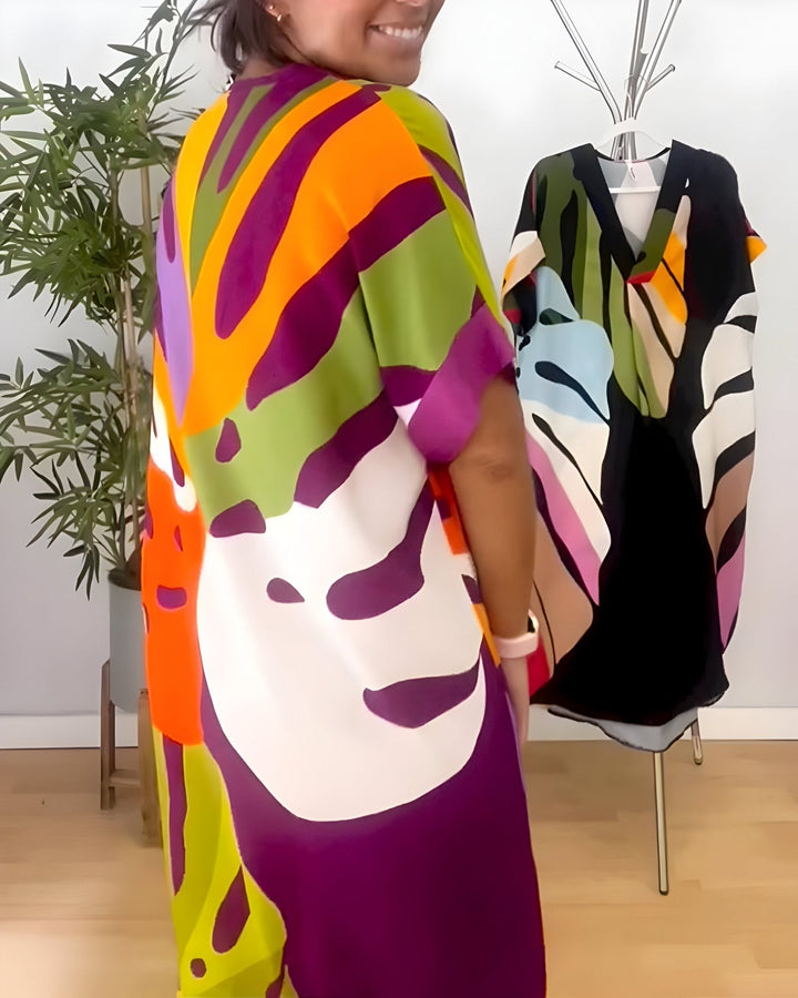 Harmony | Damen Sommerkleid Abstraktes Midi V-Ausschnitt Midi