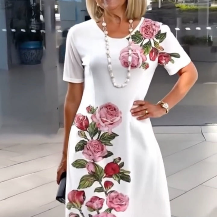 Irene | Damen Kleid Florales Rundhals Kleid