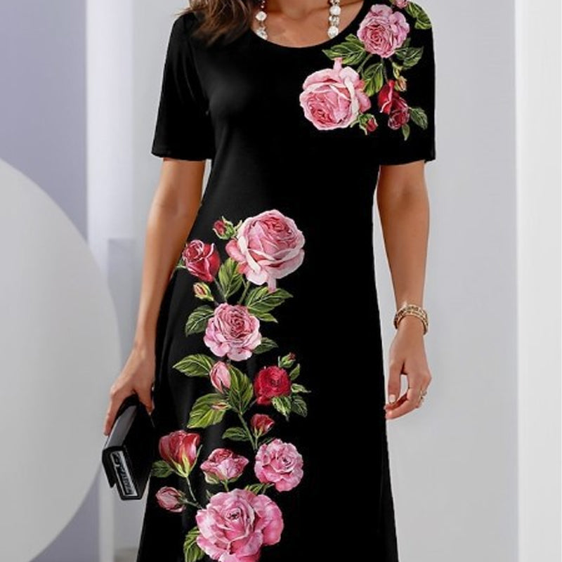 Irene | Damen Kleid Florales Rundhals Kleid