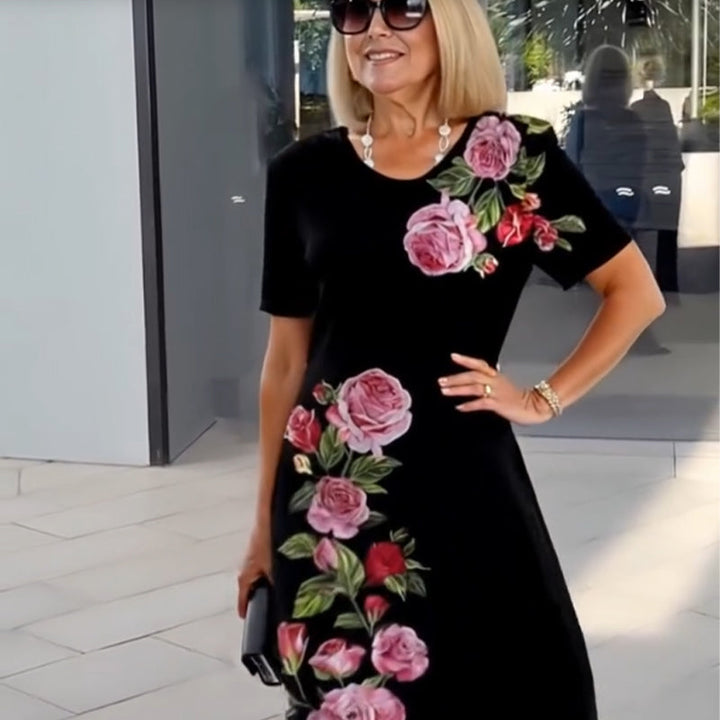 Irene | Damen Kleid Florales Rundhals Kleid