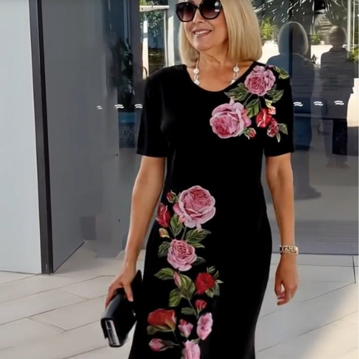 Irene | Damen Kleid Florales Rundhals Kleid